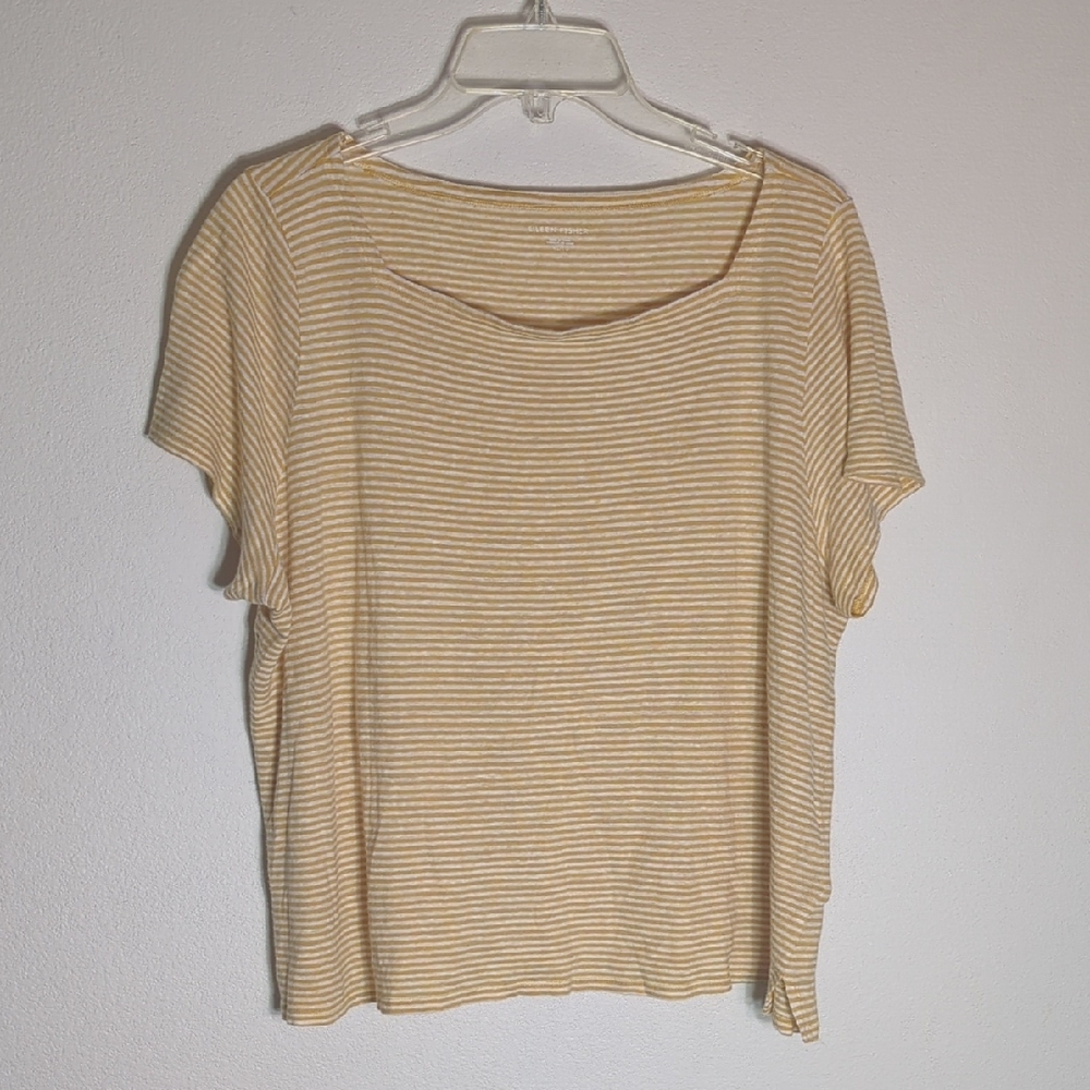 Eileen Fisher Womens Shirt 100% Organic‎ Linen Quiet Luxury Butter Yellow XL